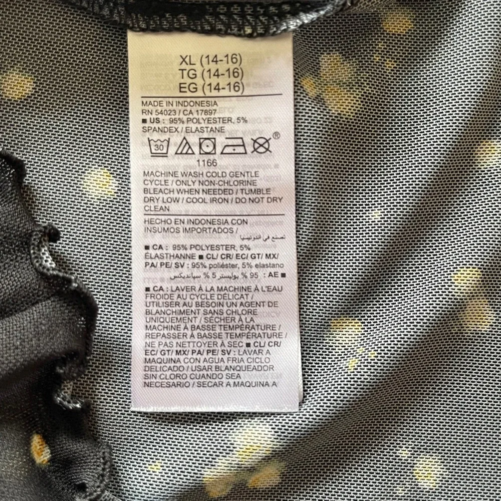 Old Navy Kids Girl XL 14-16 Black Floral Sheer Mesh Long Sleeve Lettuce Edge Top
